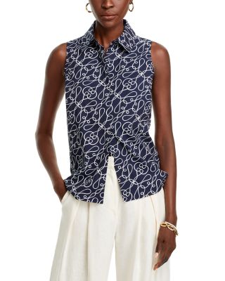 T Tahari Printed Button Down Blouse