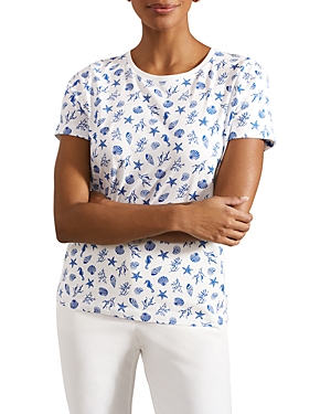 Hobbs London Pixie Cotton Printed Tee In Ivory Blue