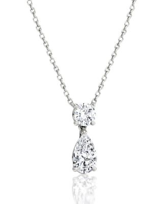 Lab Grown Diamond Round Brilliant & Pear Signature Duo Drop Necklace in 14K Gold and White Gold, 1.50 tcw