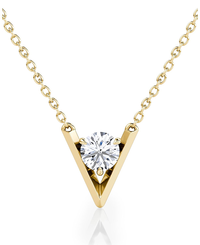 Vrai V Solitaire Necklace in 14K Yellow Gold, .50ctw Round Brilliant Lab Grown Diamond, 16-18"