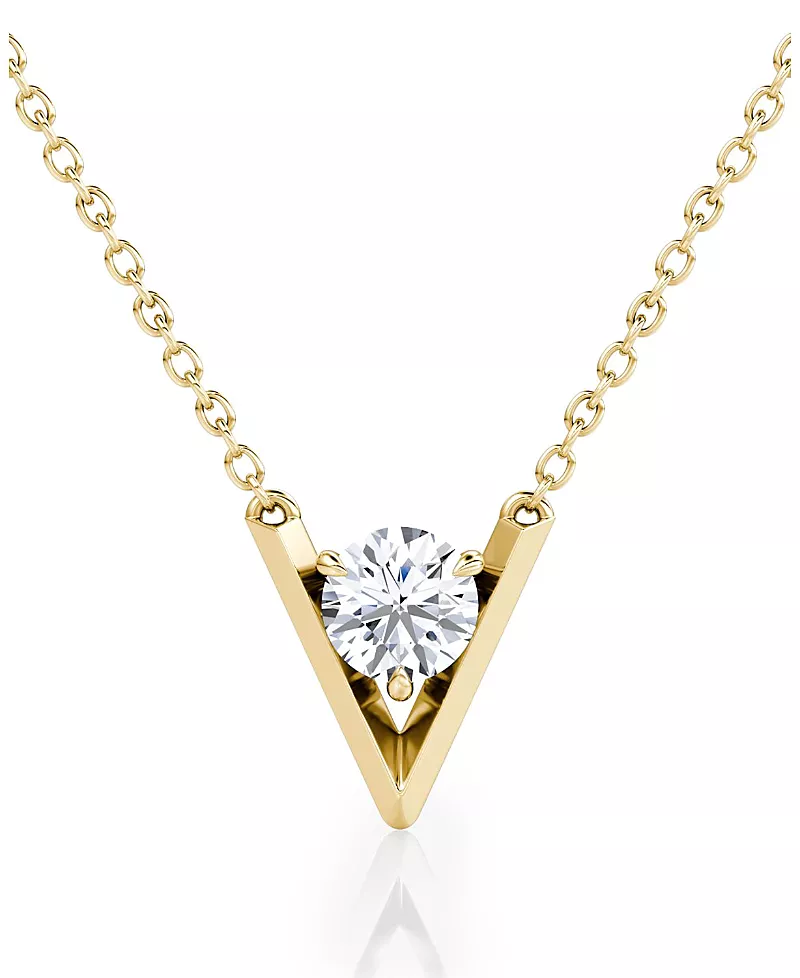 Vrai V Solitaire Necklace in 14K Yellow Gold, .50ctw Round Brilliant Lab Grown Diamond, 16-18"