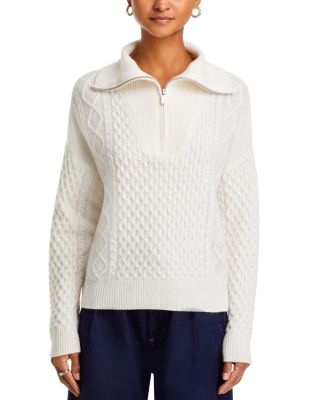 100% Cashmere Quarter Zip Cable Knit Sweater - Exclusive