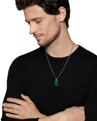 Men's Chevron Tag in Sterling Silver with Malachite, 27mm