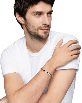 Men's Cable Cuff Bracelet in Sterling Silver with 14K Yellow Gold and Lapis, 6mm