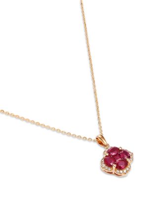 Ruby & Diamond Flower Halo Pendant in 14K Yellow Gold