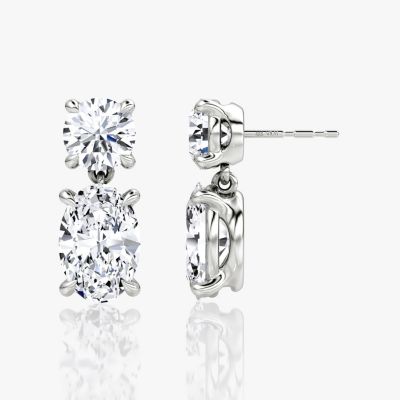  Signature Drop Earring in 14K White Gold, 6.0ctw Round Brilliant & Oval Lab Grown Diamonds