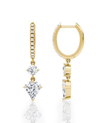 VRAI - Duo Drop Pav&eacute; Huggie Earrings in 14K Gold/White Gold, 2.0ctw Shield Lab Grown Diamonds