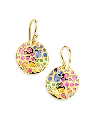 IPPOLITA - 18K Yellow Gold 18K Rock Candy&reg; Rainbow Sapphire, Tsavorite & Diamond Wavy Disc Drop Earrings - Exclusive