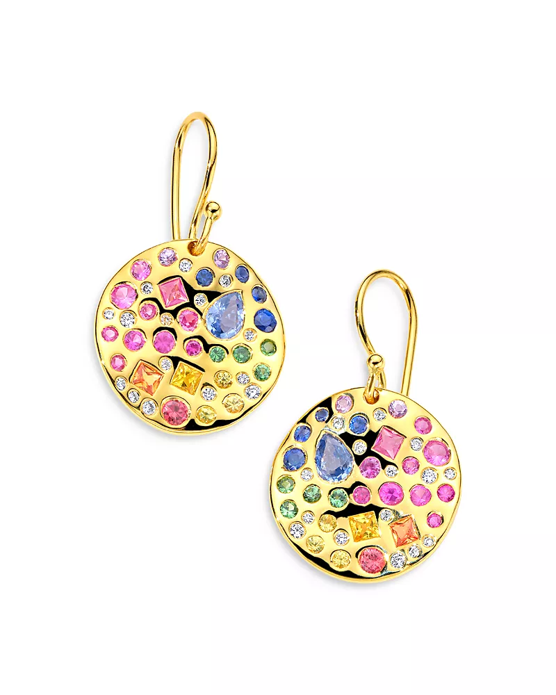 Ippolita 18K Yellow Gold 18K Rock Candy Rainbow Sapphire, Tsavorite & Diamond Wavy Disc Drop Earrings - Exclusive