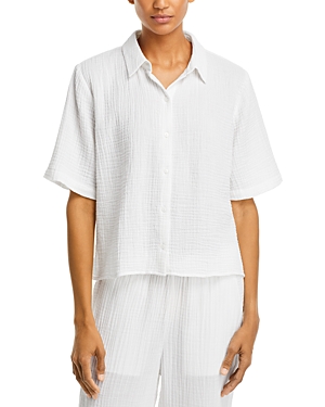 Shop Eileen Fisher Cotton Poplin Short Sleeve Shirt In White