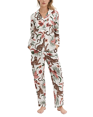 Desmond & Dempsey Long Pyjama Set Soleia Print Cream In Cream