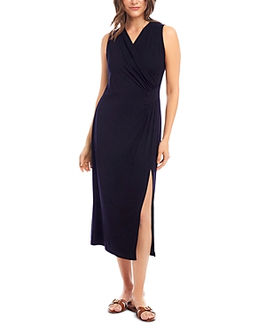 Karen Kane Sleeveless Faux Wrap Midi Dress In Navy