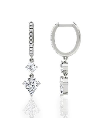 Vrai Duo Drop Pave Huggie Earrings in 14K Gold/White Gold, 2.0ctw Shield Lab Grown Diamonds
