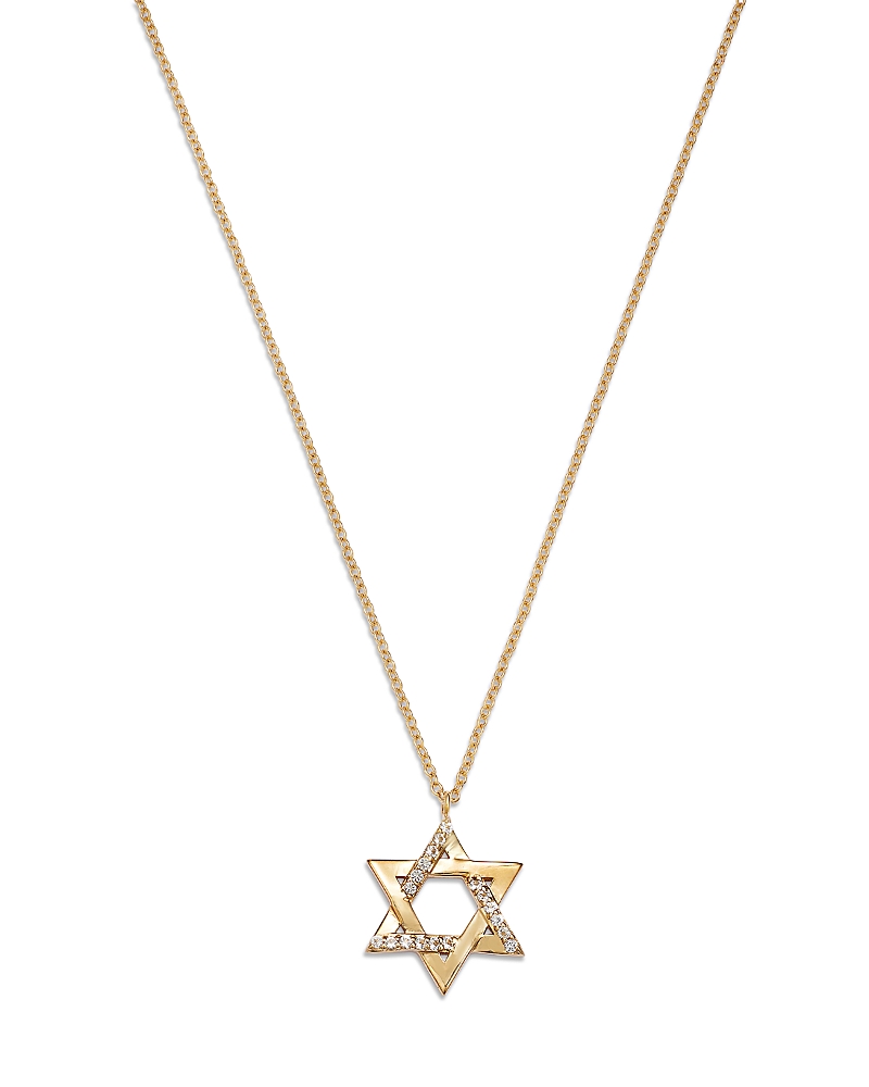 Moon & Meadow 14k Yellow Gold White Topaz Star Of David Pendant Necklace, 16-18 In Gold/white