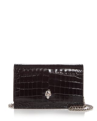 Alexander McQUEEN Skull Mini Croc Embossed Leather Crossbody Bag