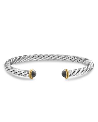 Men's Cable Cuff Bracelet in Sterling Silver with 14K Yellow Gold and Hematine, 6mm