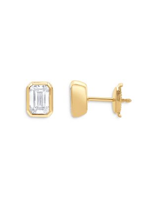 Bloomingdale's Fine Collection - Certified Lab Grown Diamond Emerald-Cut Bezel Stud Earrings in 18K Yellow Gold, 2.0 ct. t.w.