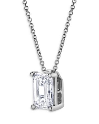 Certified Lab Grown Diamond Emerald Cut Pendant Necklace in 18K White Gold, 2.0 tcw