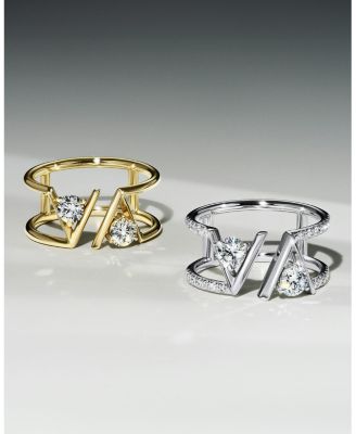 V Double Row Pav&eacute; Band in 14K White Gold, .72ctw Round Brilliant Lab Grown Diamonds