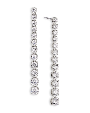 NADRI PERFECT TENNIS CUBIC ZIRCONIA GRADUATED LINEAR DROP EARRINGS IN RHODIUM PLATED
