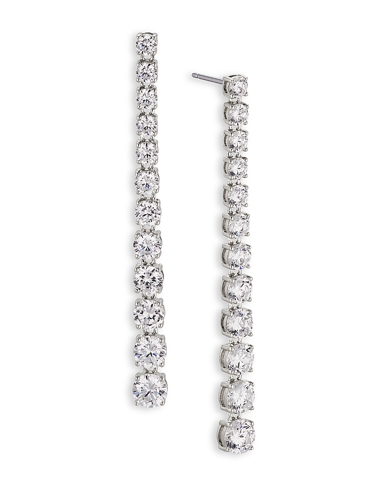 Nadri Perfect Tennis Cubic Zirconia Graduated Linear Drop Earrings in Rhodium Plated
