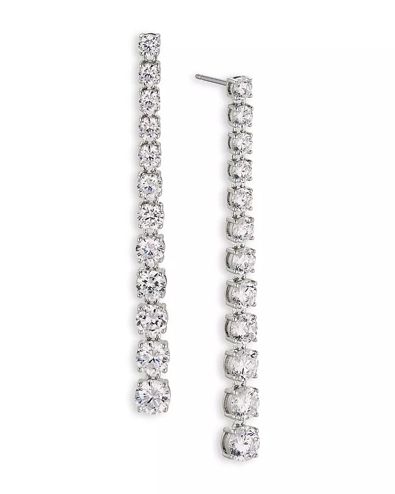 Nadri Perfect Tennis Cubic Zirconia Graduated Linear Drop Earrings in Rhodium Plated