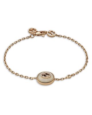 18K Rose Gold Interlocking Mother of Pearl &amp; Diamond Accent Logo Bracelet