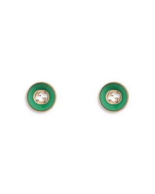 Gucci - 18K Rose Gold Interlocking Green Agate Circle Stud Earrings