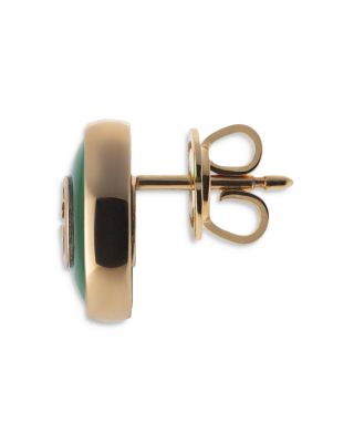 18K Rose Gold Interlocking Green Agate Circle Stud Earrings