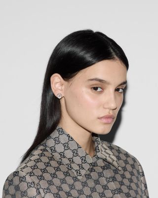 18K Rose Gold Interlocking Diamond & Mother of Pearl Stud Earrings