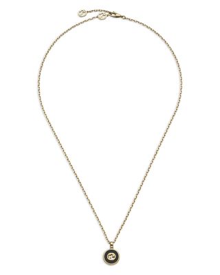 18K Yellow Gold Interlocking Onyx & Diamond Logo Pendant Necklace, 16"