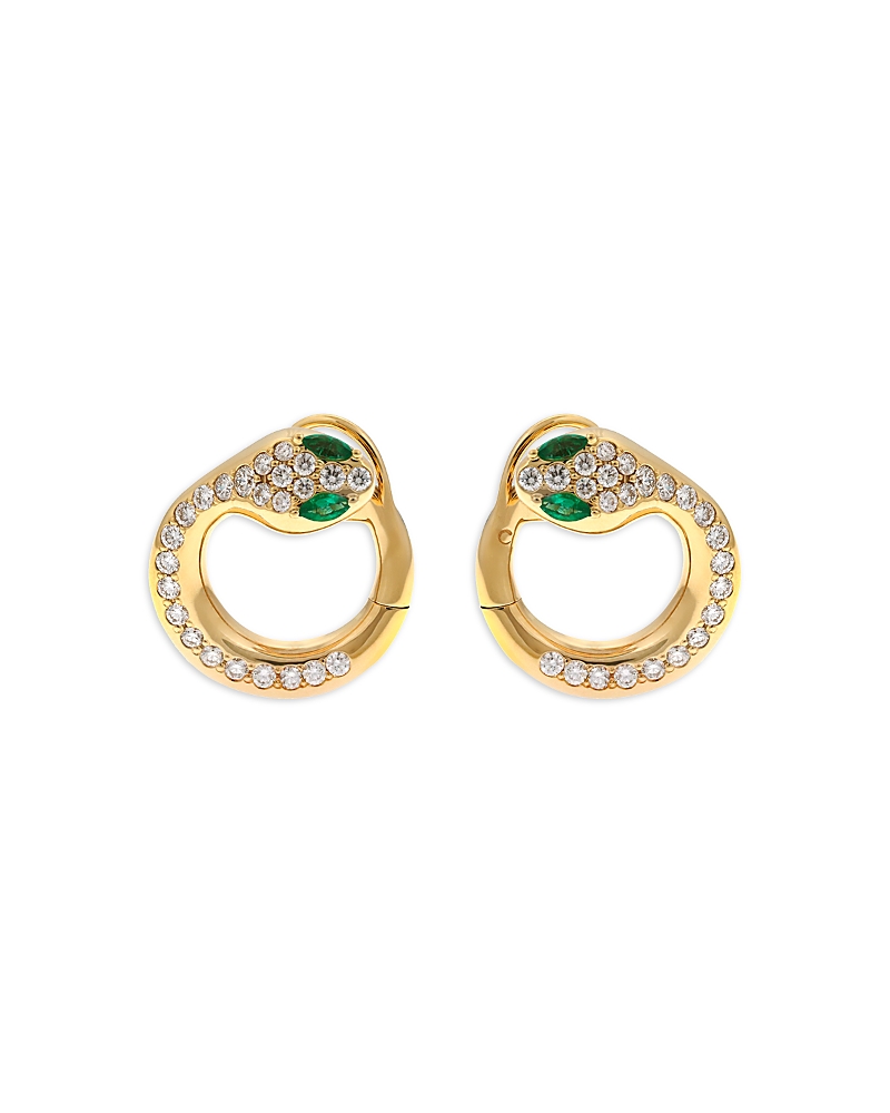Crivelli 18k Yellow Gold Diamond & Emerald Serpent Hoop Earrings - Exclusive, Italy Campaign In Green/gold