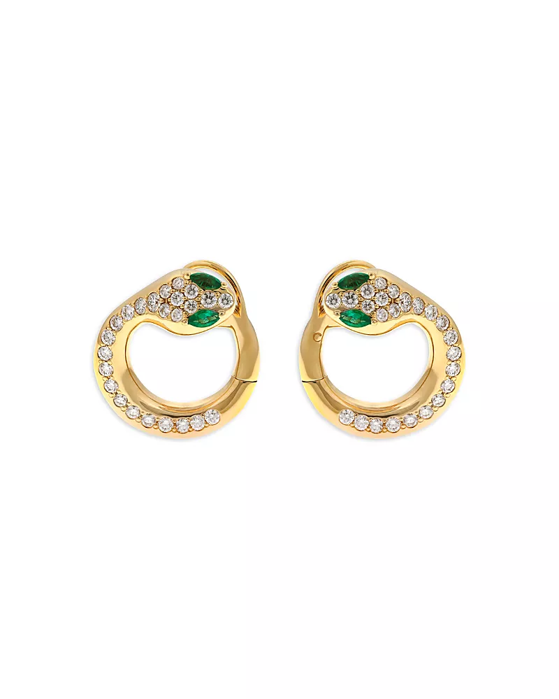 Crivelli 18K Yellow Gold Diamond & Emerald Serpent Hoop Earrings - Exclusive, Italy Campaign