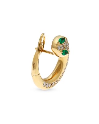 18K Yellow Gold Diamond & Emerald Serpent Hoop Earrings - Exclusive, Italy Campaign