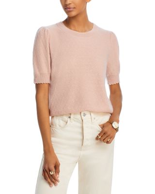 Women's Bloomingdale's Cashmere Scallop store Sleeve Sweater. X-Small. Oatmeal.