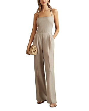 Reiss Neutral Wool Tailored Strappy Jumpsuit In Neutral