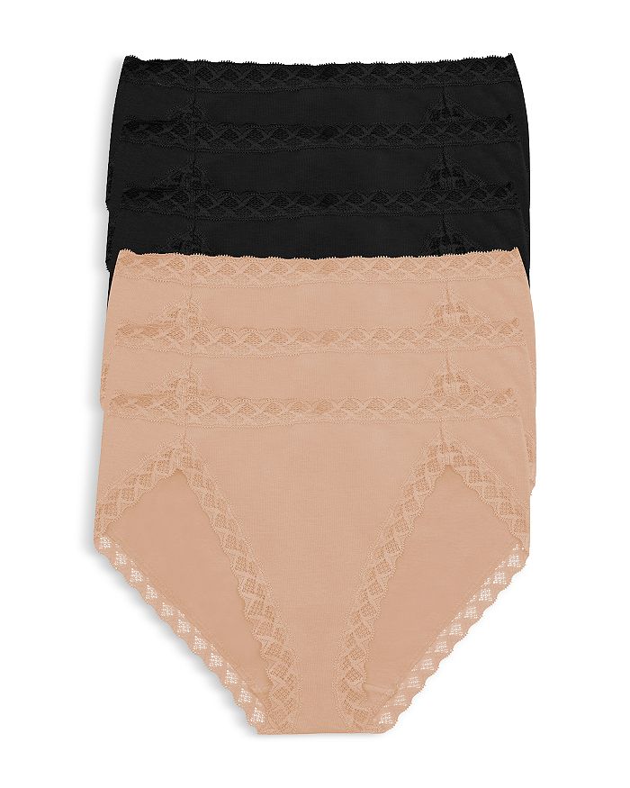 Natori Lace-trim French-cut Briefs, Pack Of 6 In Black/cafe