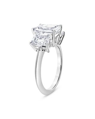 Certified Lab Grown Diamond Emerald Cut Three Stone Engagement Ring in 18K White Gold, 4.40 tcw