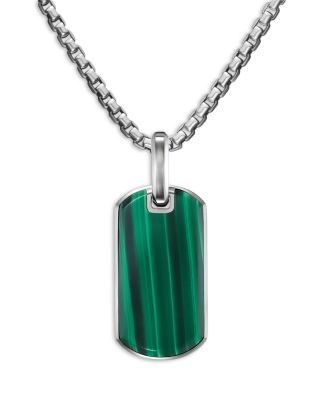 Men's Chevron Tag in Sterling Silver with Malachite, 27mm