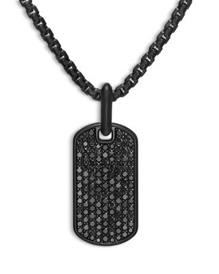 Men's Chevron Tag in Black Titanium with Sterling Silver and Black Diamonds, 27mm