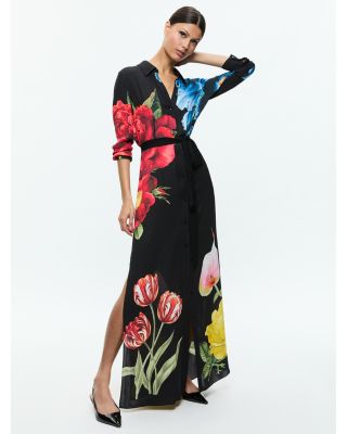 【Alice+Olivia】CHASSIDY デニム ベルト付き シャツワンピース Alice and Olivia Chassidy Floral Maxi Shirt Dress