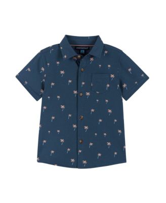 Andy & Evan - Boys' Short Sleeve Palm Print Buttondown Shirt - Little Kid