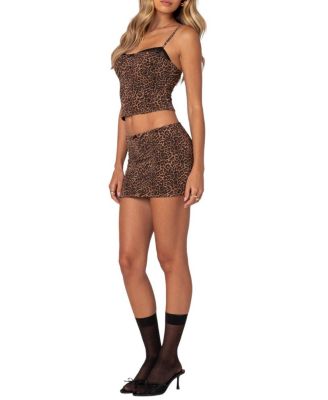 Edin Leopard Print Mesh Mini Skirt