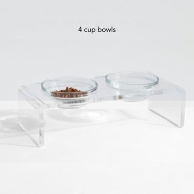 Small Clear Double Glass Bowl Pet Feeder, 1 Quart Bowls