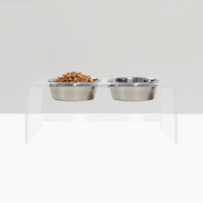 Medium Clear Double Bowl Pet Feeder, 1 Quart Bowls