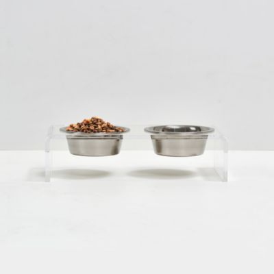 Small Double Bowl Pet Feeder, 1 Pint Bowls