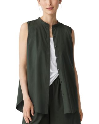 Eileen Fisher Mandarin Collar Button Front Shirt
