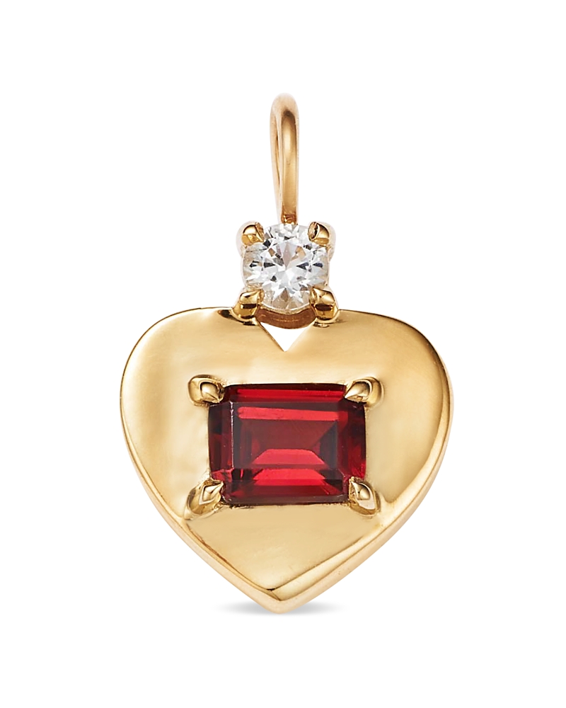 MOON & MEADOW 14K YELLOW GOLD GARNET & WHITE TOPAZ HEART CHARM PENDANT