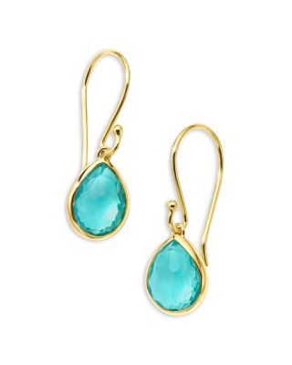 18K Rock Candy&reg; Teeny Teardrop Earrings in Rock Crystal & Turquoise Doublet