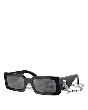 Dolce & Gabbana Dg Chain Rectangle Acetate Sunglasses In Black/gray Mirrored Solid